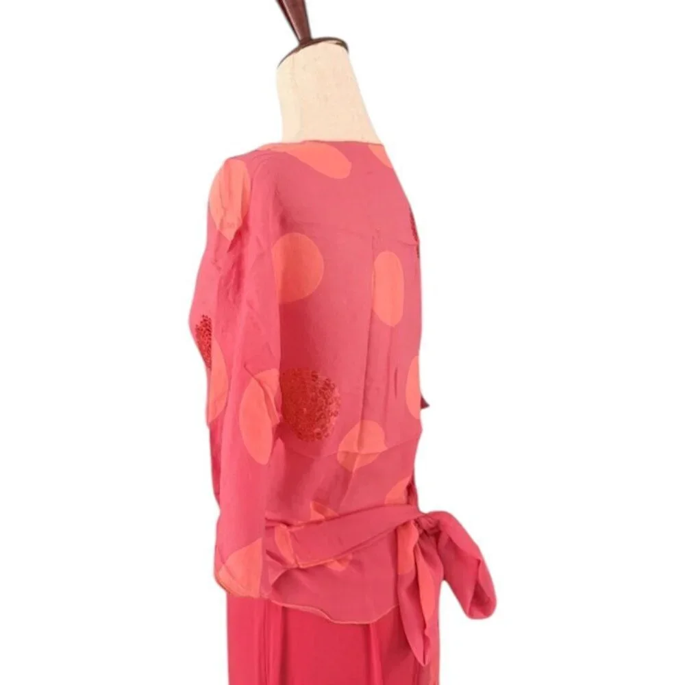 Genny Women's Pink Coral Sequin Top and Pants Set Made in Italy Designer 12 EUC